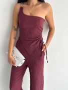 Asimetrik Crop Pantalon Ikili Takım - Gül Kurusu resmi